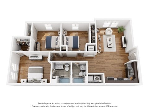 Floor plan for 3 beds, 2 baths, 1152 sqft